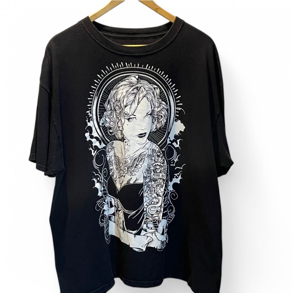 Black Graphic T-Shirt with Tattoo Art